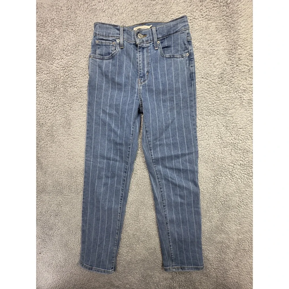 LEVI'S 724 High Rise Straight Jeans Dark Blue Pinstripe‎ W26 L26 Women's Slim SF